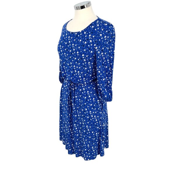 Boden Talia Lapis Blue Floral Star Print Dress With Tie Waist Womens UK 10P US 6 - Picture 5 of 12
